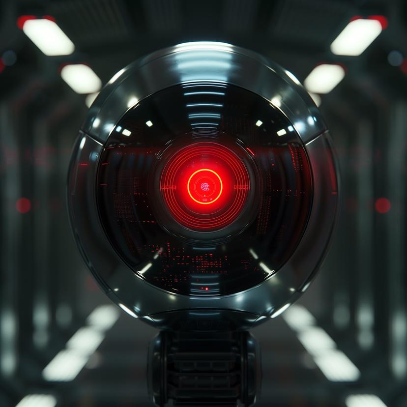 Prompt: "HAL 9000, filmische Beleuchtung, detailliert, Nahaufnahme, der Kamera zugewandt"